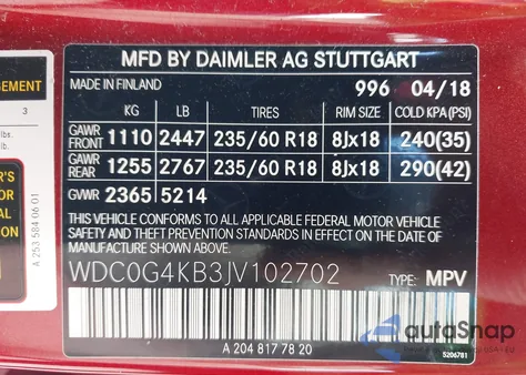 2018 Mercedes-Benz Glc 300 4Matic из США, поврежденный, VIN WDC0G4KB3JV102702